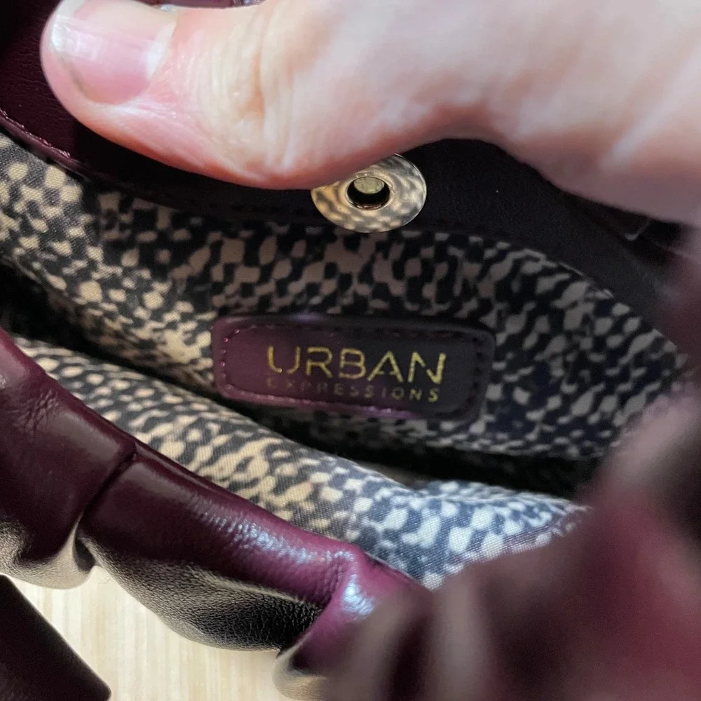 Urban Expressions Hobo Bag Women Burgundy Ruched Vegan Leather Knotted Handle